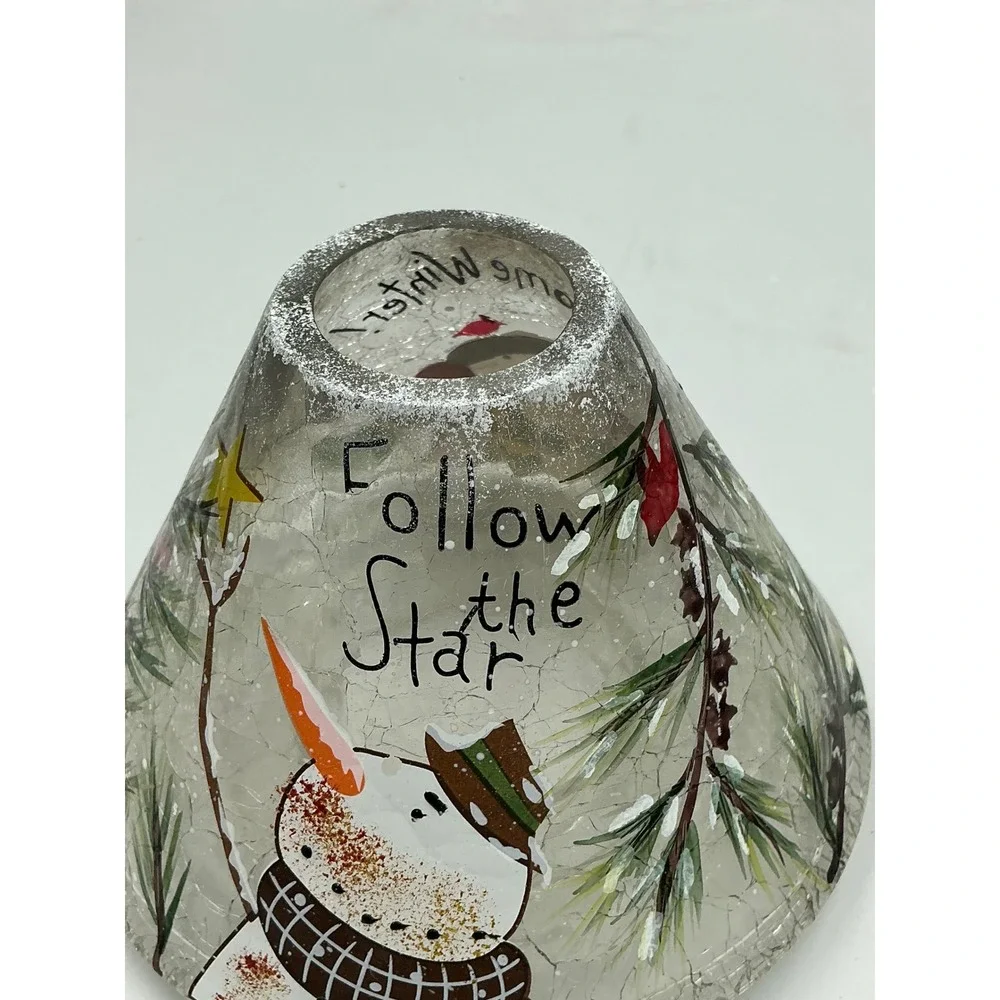 Yankee Candle Jar Shade 2012 Clear Snowman Follow the Star‎ Crackle Glass Large